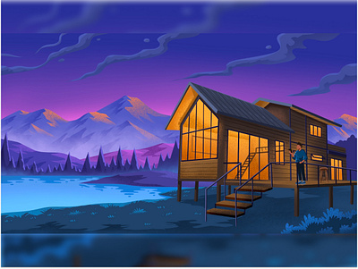 Night at The Cabin assets cabin escaping graphic design healing holiday home house illustration landscape property scenery vacation