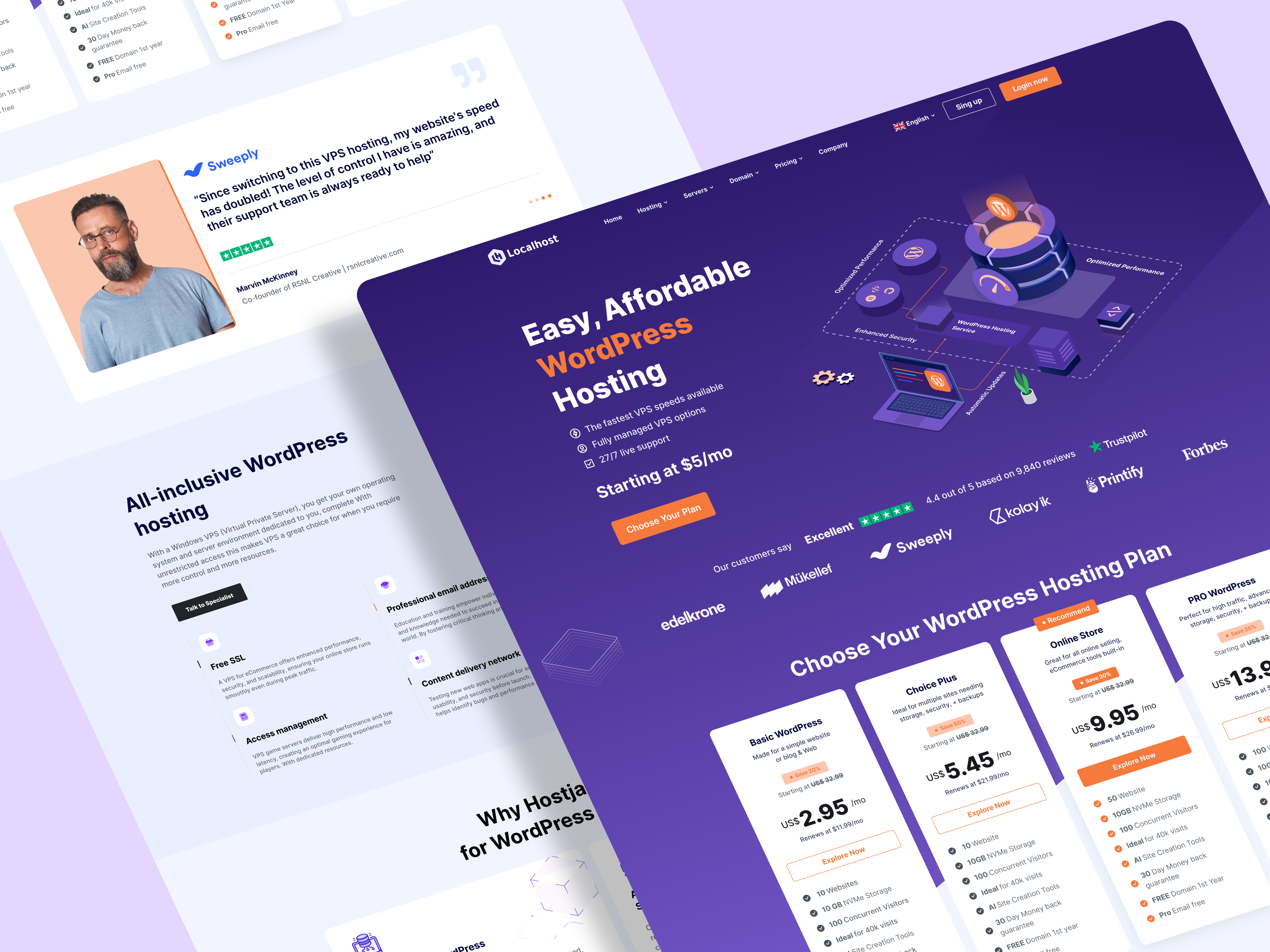 Example of Hosting  Website UI Template Design 