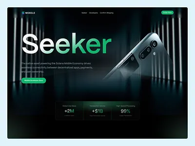 Solana Website | Web3 Mobile Evolution blockchain blockchain design crypto crypto technology cryptocurrency dark mode decentralized apps design futuristic ui landing page mobile economy modern web design smartphone solana solana landing page solana mobile tech web3 website design