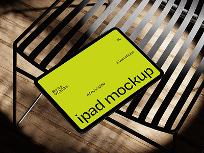 Photorealistic iPad Mockup on Metal Chair branding chair device device mockup digital showcase graphic design ipad ipad mockup ipad pro ipad pro mockup ipad screen mockup minimal mockup mockup natural light photorealistic portfolio design product display realistic tablet mockup