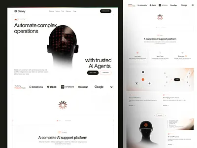 Casely - AI Agents Website ai ai agents ai landing page ai saas platform app automation platform clean enterprise futuristic illustration landing page logo minimal web design modern platform saas saas website ui web design website