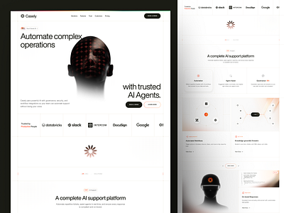 Casely - AI Agents Website ai ai agents ai landing page ai saas platform app automation platform clean enterprise futuristic illustration landing page logo minimal web design modern platform saas saas website ui web design website