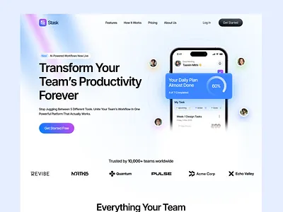 Task Management Landing Page clean dashboard data homepage homepage landing page landing design landing page design modern our services product project management saas task management task planner ui uiux website design