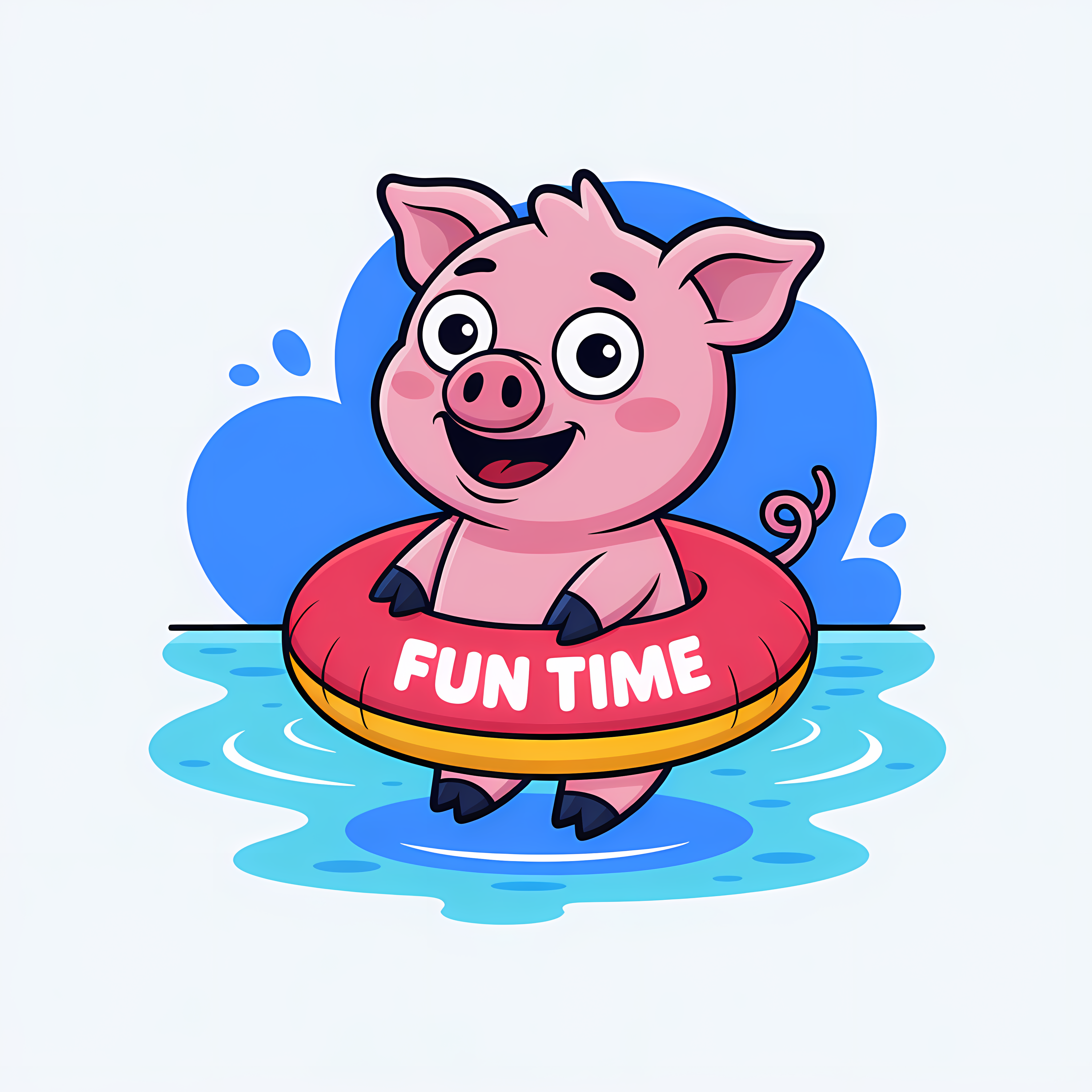 Joyful Cartoon Piglet Character adorable animal cartoon character cute happy illustration kitten mascot pet pig playful swimming swine