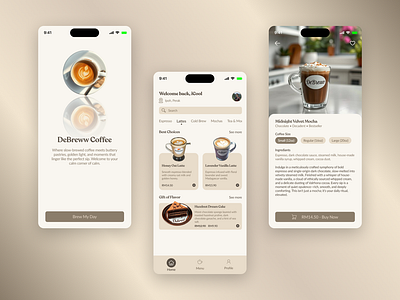 DeBreww — a cozy mobile coffee app ui