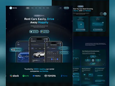 Car Rental SaaS Landing Page - UI/UX Design ai landing page app design app landing page blockchain landing page car rental app design daily figma design graphic designer landing page logo product design rental service saas design saas landing page travel app travel landing page ui ux design ux case study web design website design