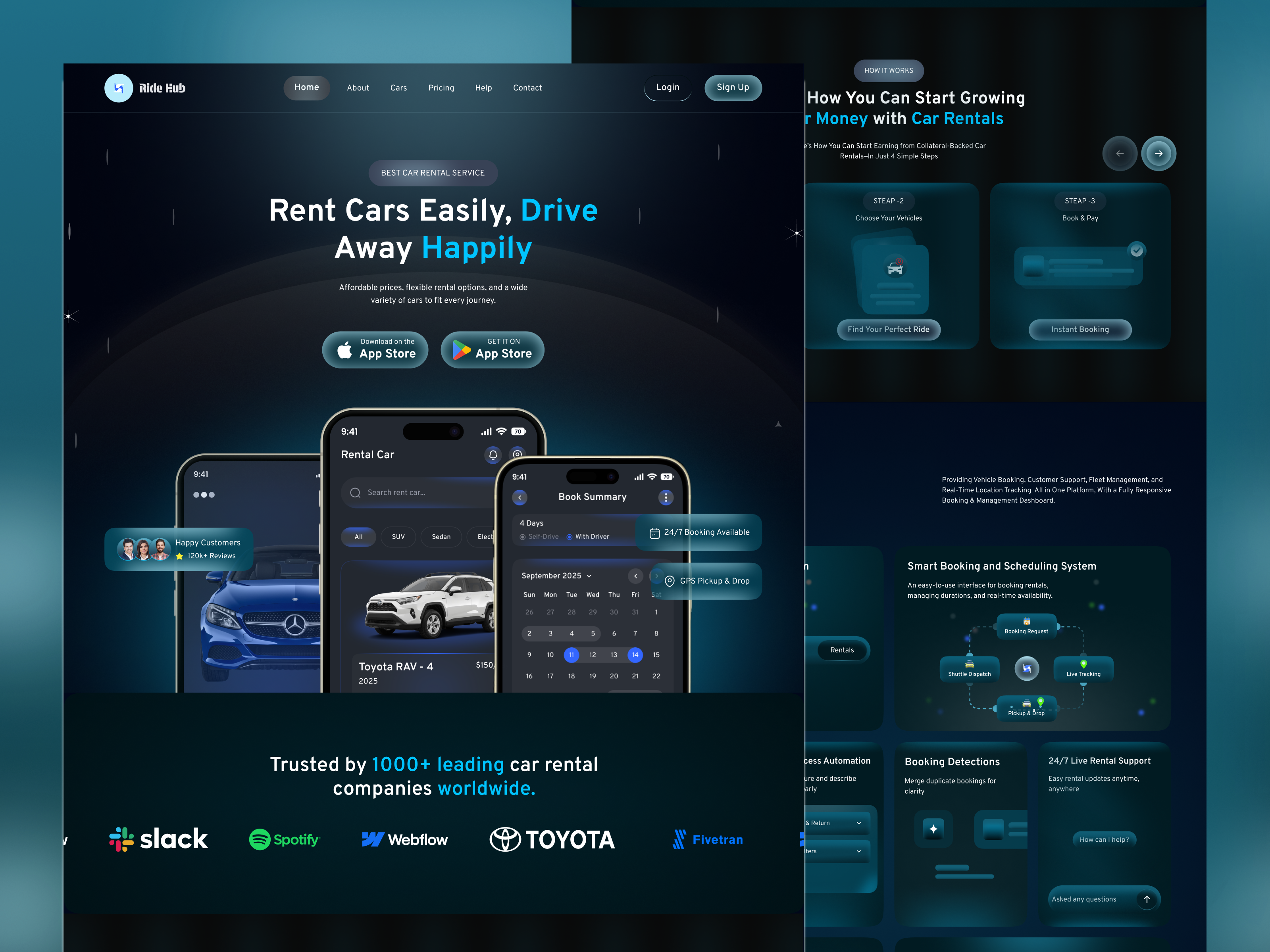 Example of Car Rental SaaS Landing Page - UI/UX Design