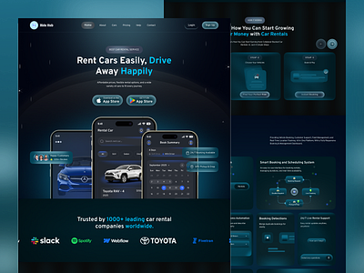 Car Rental SaaS Landing Page - UI/UX Design ai landing page app design app landing page blockchain landing page car rental app design daily figma design graphic designer landing page logo product design rental service saas design saas landing page travel app travel landing page ui ux design ux case study web design website design