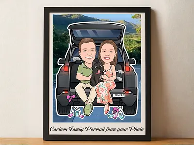 Custom Couple Cartoon Portrait| Anniversary Gift for Her/Him 2dcartoon anniversary artist bride car cartoon character couple custom dribbble gift groom pet portrait wedding weddinggift
