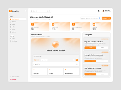 AI Hospital Management Dashboard admindashboard ai aiinterface dashboarddesign healthcareapp healthtech hospitaldashboard hospitalmanagement medicaldashboard medicalui mobile app uidesign uxdesign web design webdashboard