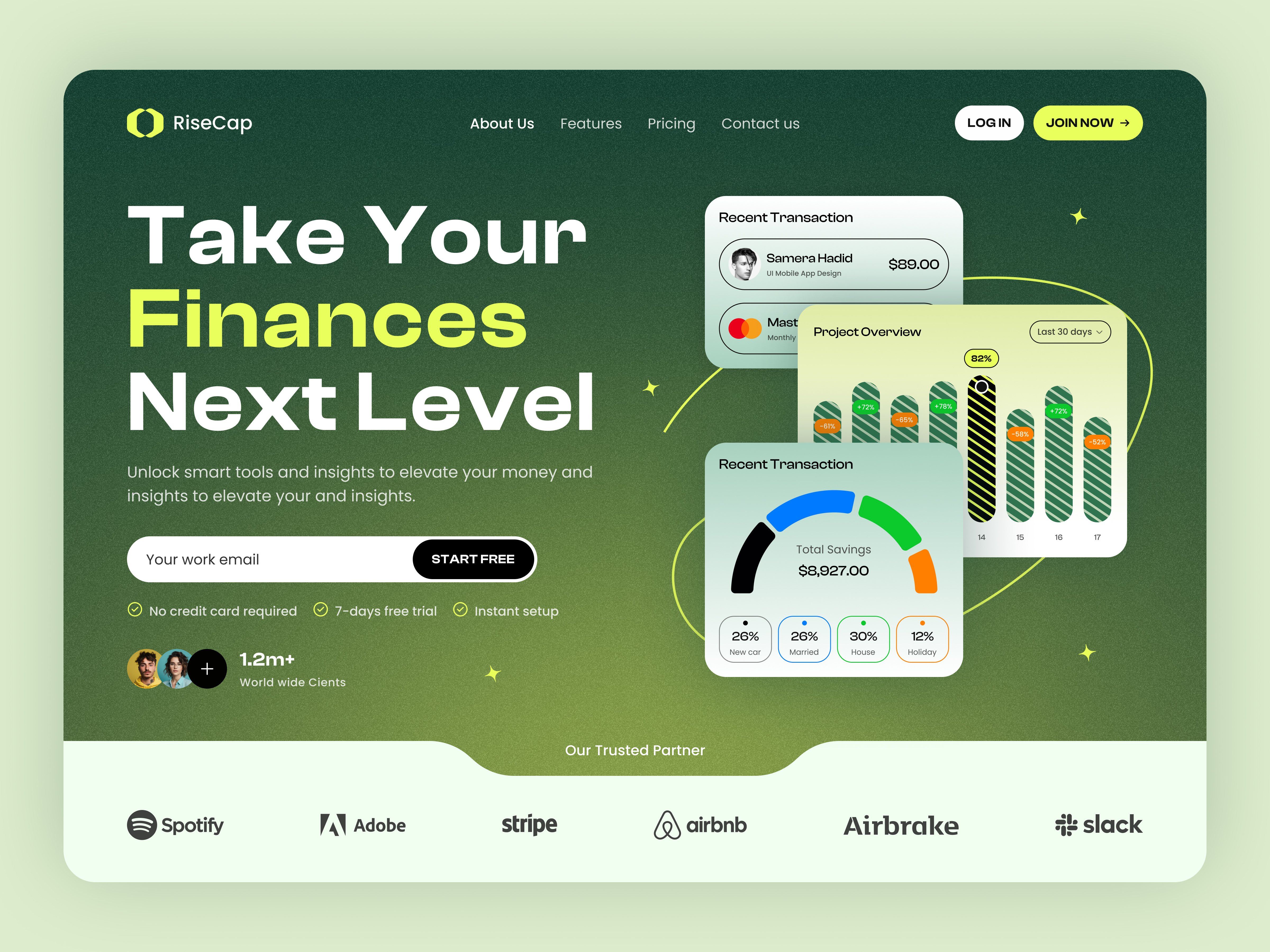 RiseCap — Modern Finance Website UI arobix bank budget card clean digitalbanking e wallet ebanking finance finance landing page finance web fintech funds home page landing page modern online banking payment ui web design