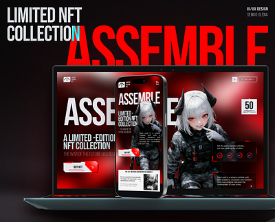 Assemble - website for an NFT project 3d animation branding darktheme design figma gameui illustration landing nft ui ux