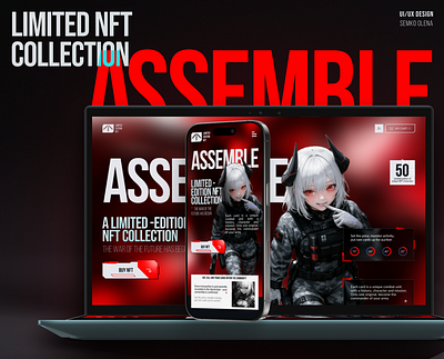 Assemble - website for an NFT project 3d animation branding darktheme design figma gameui illustration landing nft ui ux
