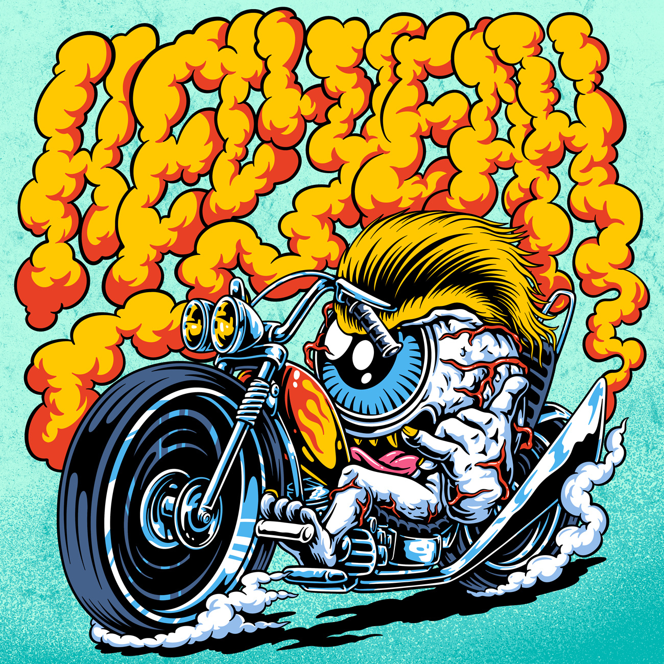 Just Ride it Baby 2d art apparel artwork character design design eyeball illustration illustrator merch motorcycle art on sale portfolio