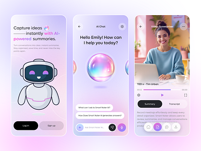 Ai Smart Note Mobile App ai assistant ai chatbot ai smart note app app app design audio recording clean design clean interface gradients mobile ai mobile app mobile app concept mobile design notes notes app product design ui ux ux design voice assistant app