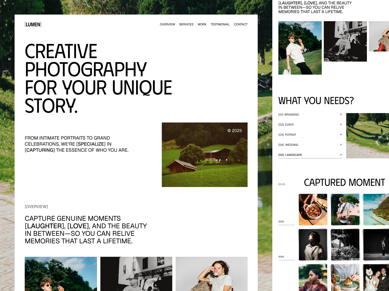 Lumen - Photographer Portfolio Landing Page blackwhite brand story branding clean creative creative studio editorial elegant elegant design landing page minimal modern modern layout photography photography website portfolio portfolio design storytelling visual visual identity
