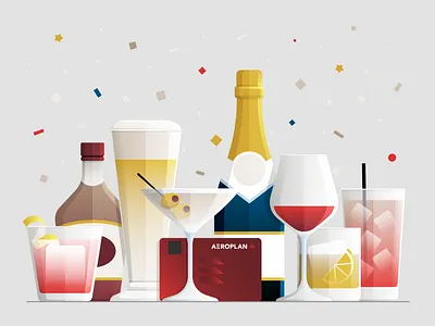 Cheers! alcohol bar beer beverage celebration champagne cocktail colorful confetti drinks glass illustration liquor martini party vector wine