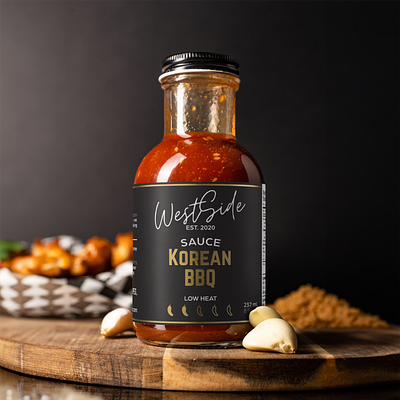 Westside Sauce - Label Design 3d mockup bbq canada canadian chili dressing fast food food graphic design homemade korean label packaging peanut photomanipulation sauce seasoning spicy westside