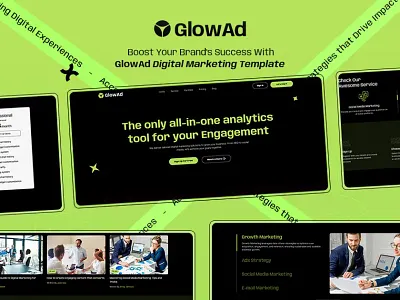 GlowAd – Digital Marketing Agency – Webflow Template dark digital marketing agency figma glowad marketing agency template templatetrip theme webflow