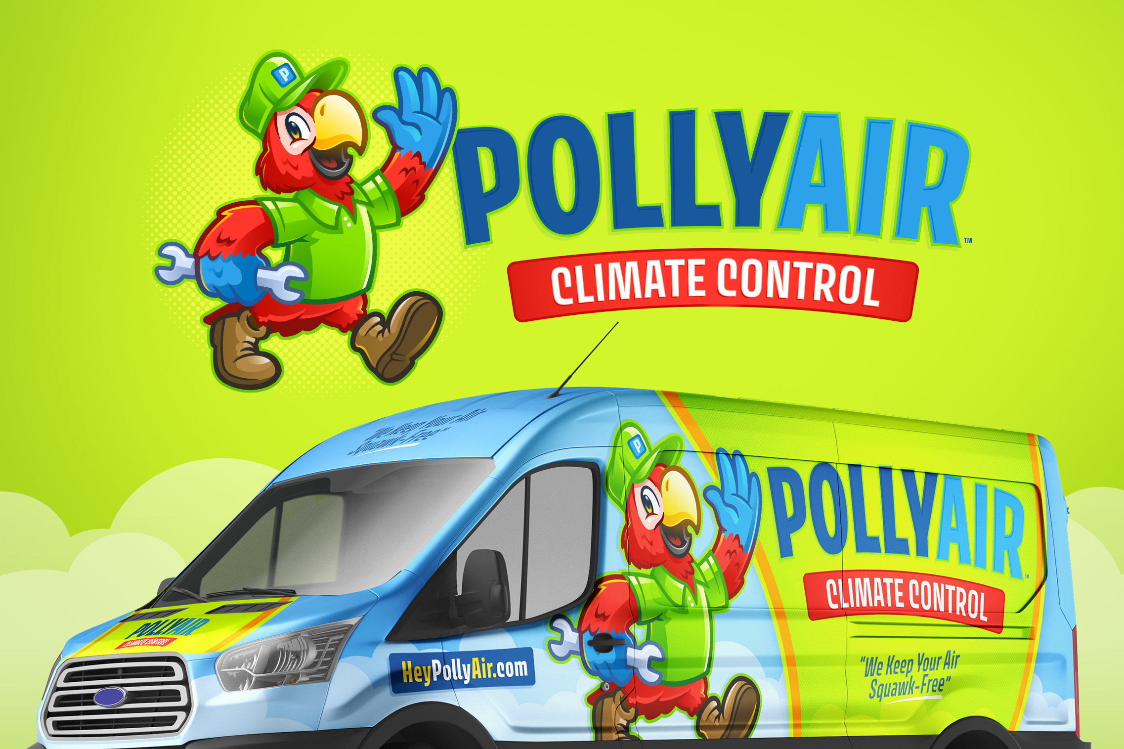 POLLYAIR Climate Control HVAC Logo (FOR SALE) branding christmas lights contractor logo heating and cooling home service hvac lawn care mascot plumbing logo truck wrap van wrap