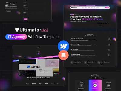 Ultimator Black – IT Company – Webflow Template dark figma it agency it company saas startup template templatetrip theme ultimator webflow