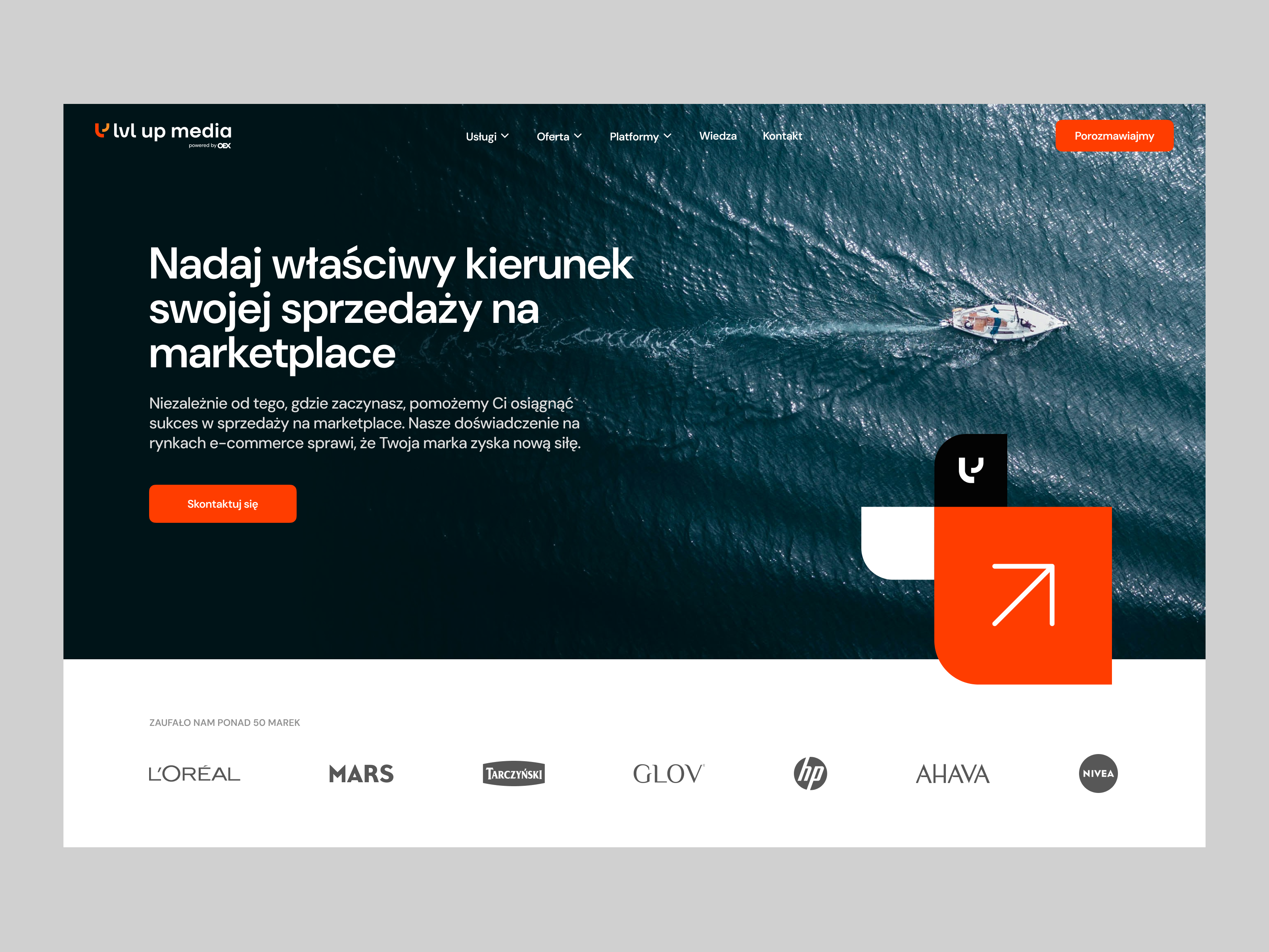 LVL UP Media: a performance and e-commerce agency website black blue corporate design ecommerce graphic design hero light theme minimal modern orange professional ui ux web design website website design white