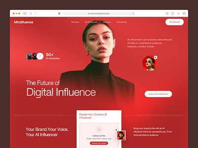 Mindfluence – AI Influencer Platform | Header Exploration ai influencer ai platform ai web ai website artificial intelligence best uiux agency digital influence platform futuristic web design gradient web ui header hero section influencer platform influencer website minimal seative top design agency