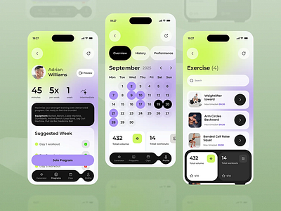 AI Powered Fitness App ai app buttons calender cards fitness fitness product gradients graphic design labels minimal modern ui sleek tabs trending trends2025 ui uiux ux