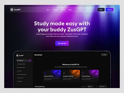 ZusGPT - AI Detection SaaS landing Page ai chat ai chat bot design ai detection ai product ui ai website ai website design ai writer b2b saas corporate website humanizer landing page modern website saas landing page saas website design ui ux wavespace web designer website design website designer