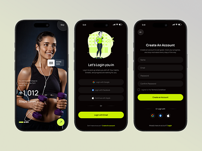 Onboarding & Login Screen app app design fitness app fitnessappdesign habittrackerapp ios loginscreen loginscreendesign mobile mobile app onboarding sign up onboardingui register sign in splashscreen uxuidesign welcome screen