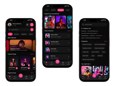 AI Assistant Mobile App Home & Search page app design app interface asmr app audio app clean ui dark mode interaction design minimal design mobile app mobile ui modern design music app product design streaming app ui concept ui design uiux ux design