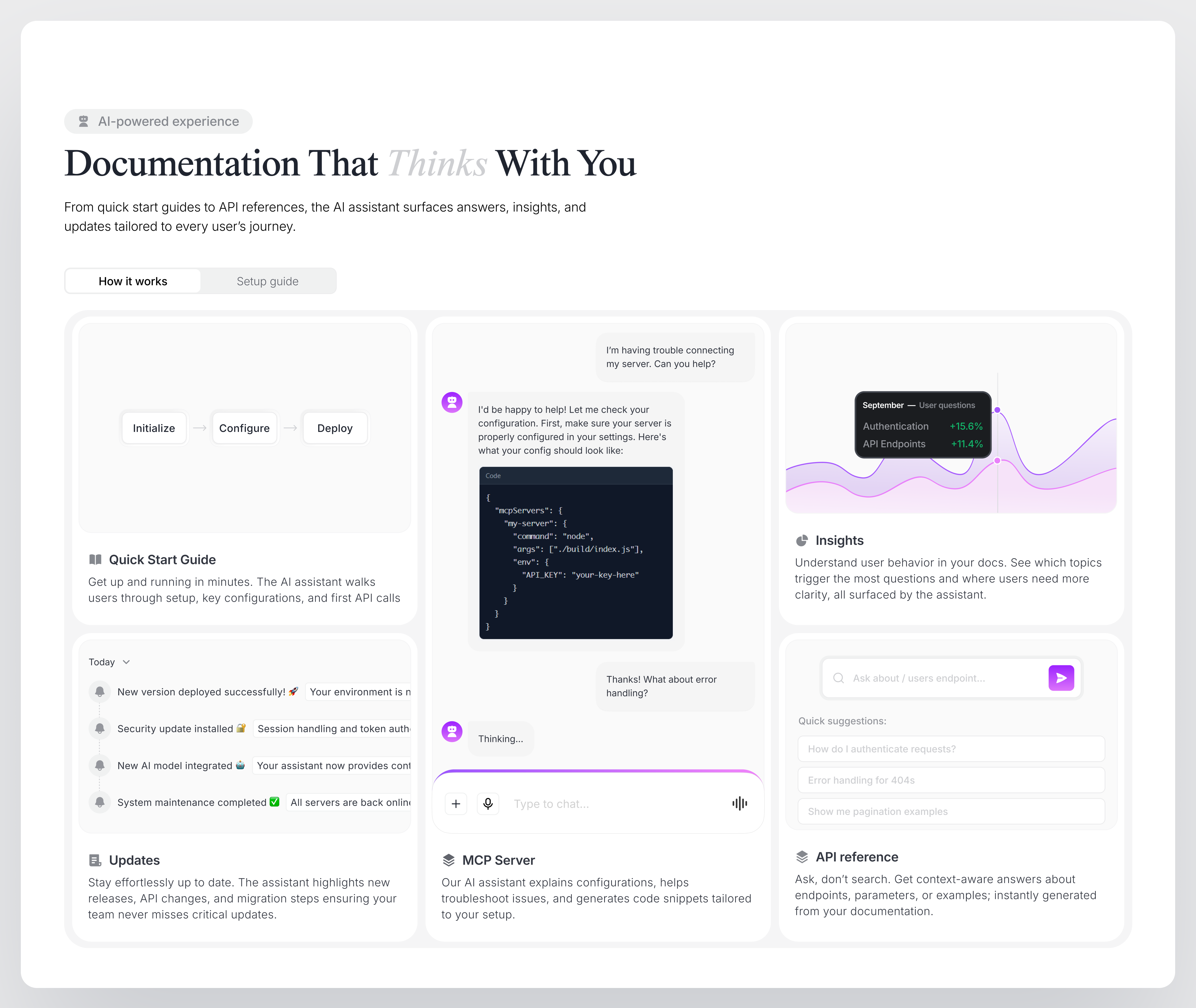 AI-Powered Documentation Experience ai design features herosection productdesign productfeatures ui uidesign uiux userexperience userinterface ux webdesign webhero website