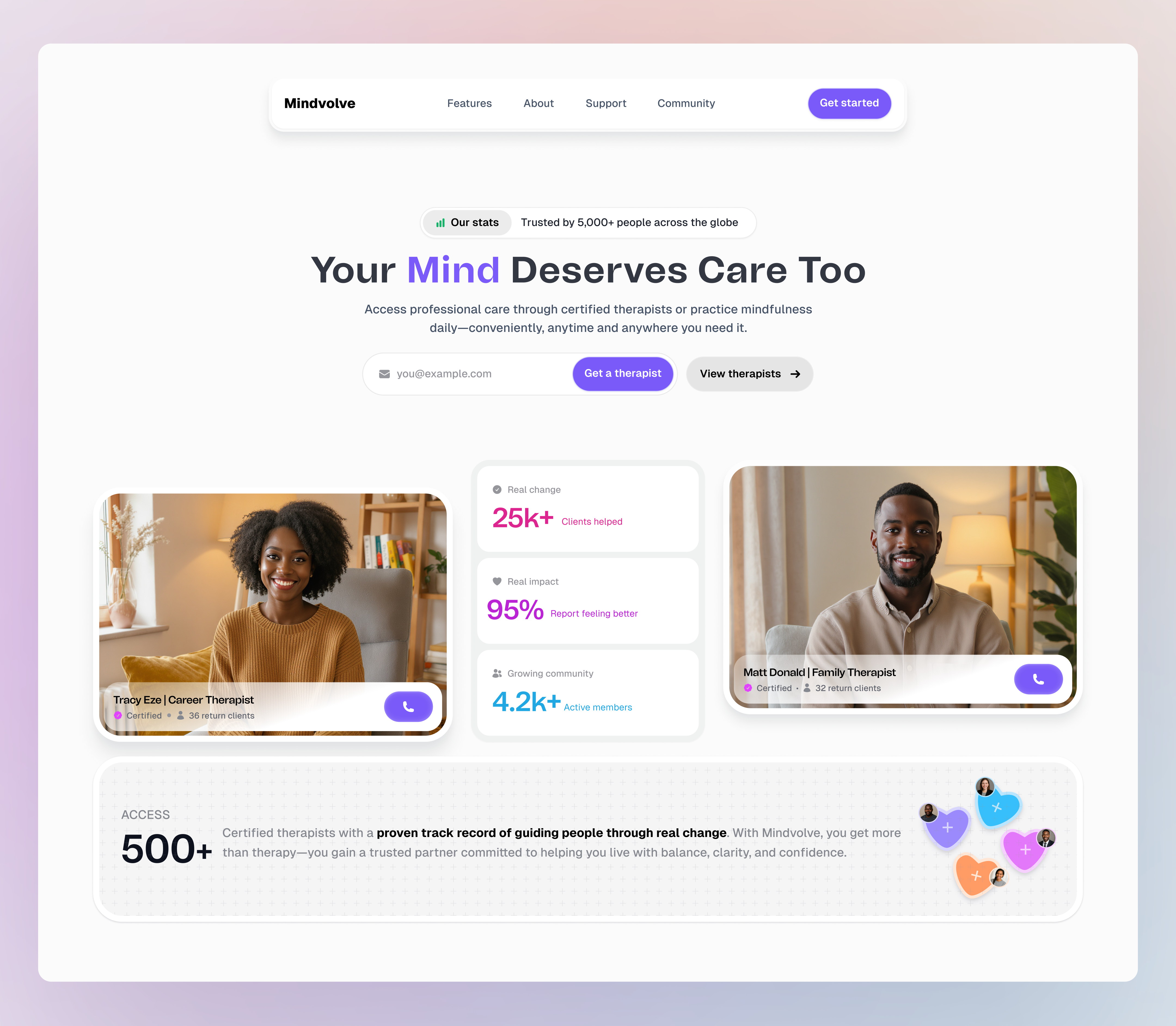 Mental Wellness Website Hero Section design landingpage mentalhealth productdesign therapist therapy ui uidesign uiux userexperience userinterface ux uxui webdesign website