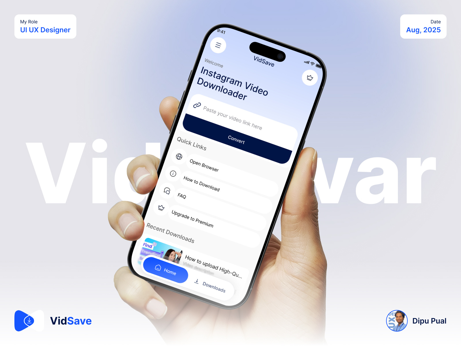 Example of VidSave – Full Mobile App Design Case Study (UI/UX)