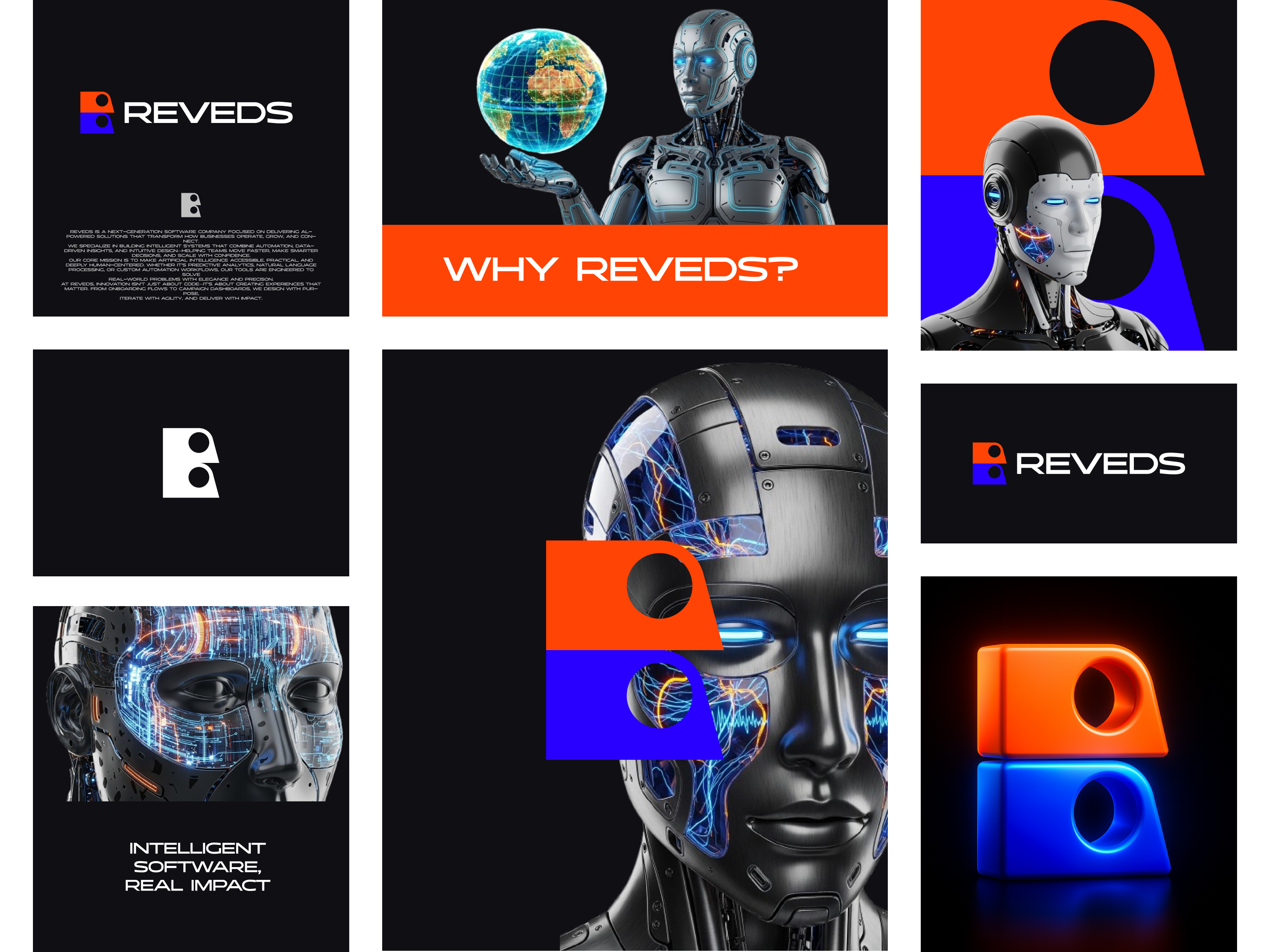 REVEDS: Intelligent Software, Real Impact A futuristic branding brand branding design graphic design intelligent software logo logo design machine identity minimal modern reved robotic branding sci fi contrast