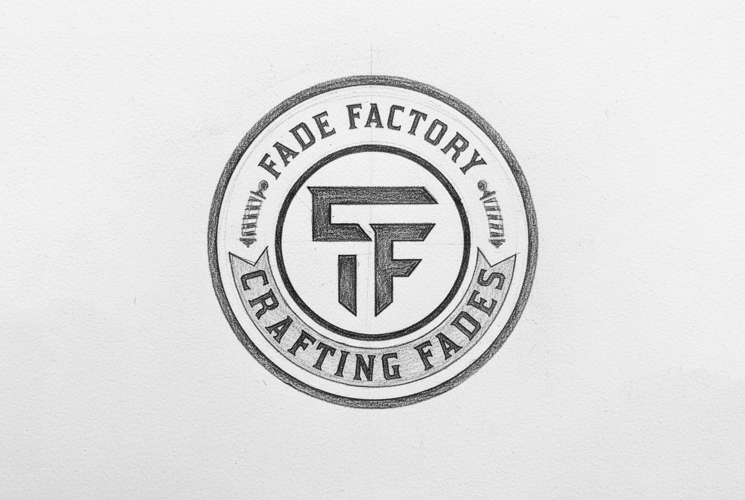 Fade Factory - Barbershop Badge Logo Design badge barbershop branding customtype emblem graphicdesign identity logo logodesign monogram