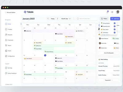 Clarity app, Time off Calendar app calendar dashboard design typography ui ux web