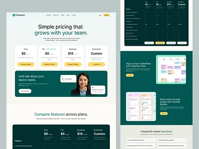 Flowboard — Pricing Page business comparison conversion cta faq features free landing page marketing minimal page plans pricing pro product responsive saas subscription tables webdesign
