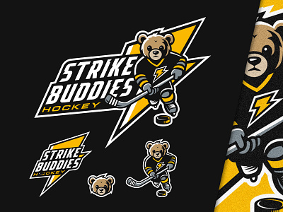 Strike Buddies Hockey identity badge bear branding character design graphic design hockey logo identity illustration logo mascot sports logo team logo
