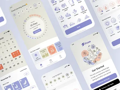 Mobile App UI UX Design | Femtech Wellness IOS Nutrition Tracker ai app design app store design asol design calm design cycle tracker femtech app figma flo health app design healthcare ios app design minimal ui mobile app design nutrition app pastel ui product design retention design soft gradient ui ux case study wellness app