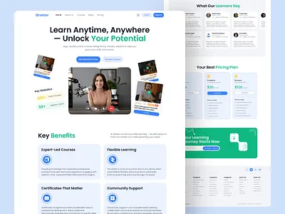 E-learning Website Design card course e learning education elearning landing page landingpage learning learning app online online class online course online learning teaching ui design video website