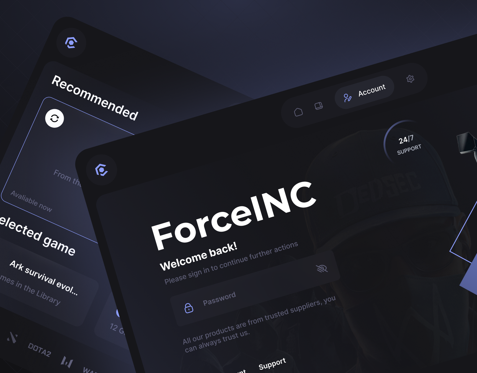 Game launcher forceINC branding graphic design ui