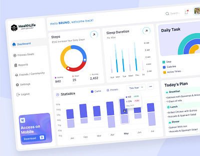 Fitness & Wellness Dashboard UI chart clean dashboard dashboardui doctor fitness dashboard health healthapp healthcare healthindustry hospitalmanagement medical medical dashboard medical management medicine nutrition stats patient dashboard sleep tracking ui webapp