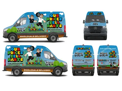 Kia Mario Themed Van cavecreative character design freelance graphic mario mikemerrilldesign mockup parts shop theme truck van vehicle wrap