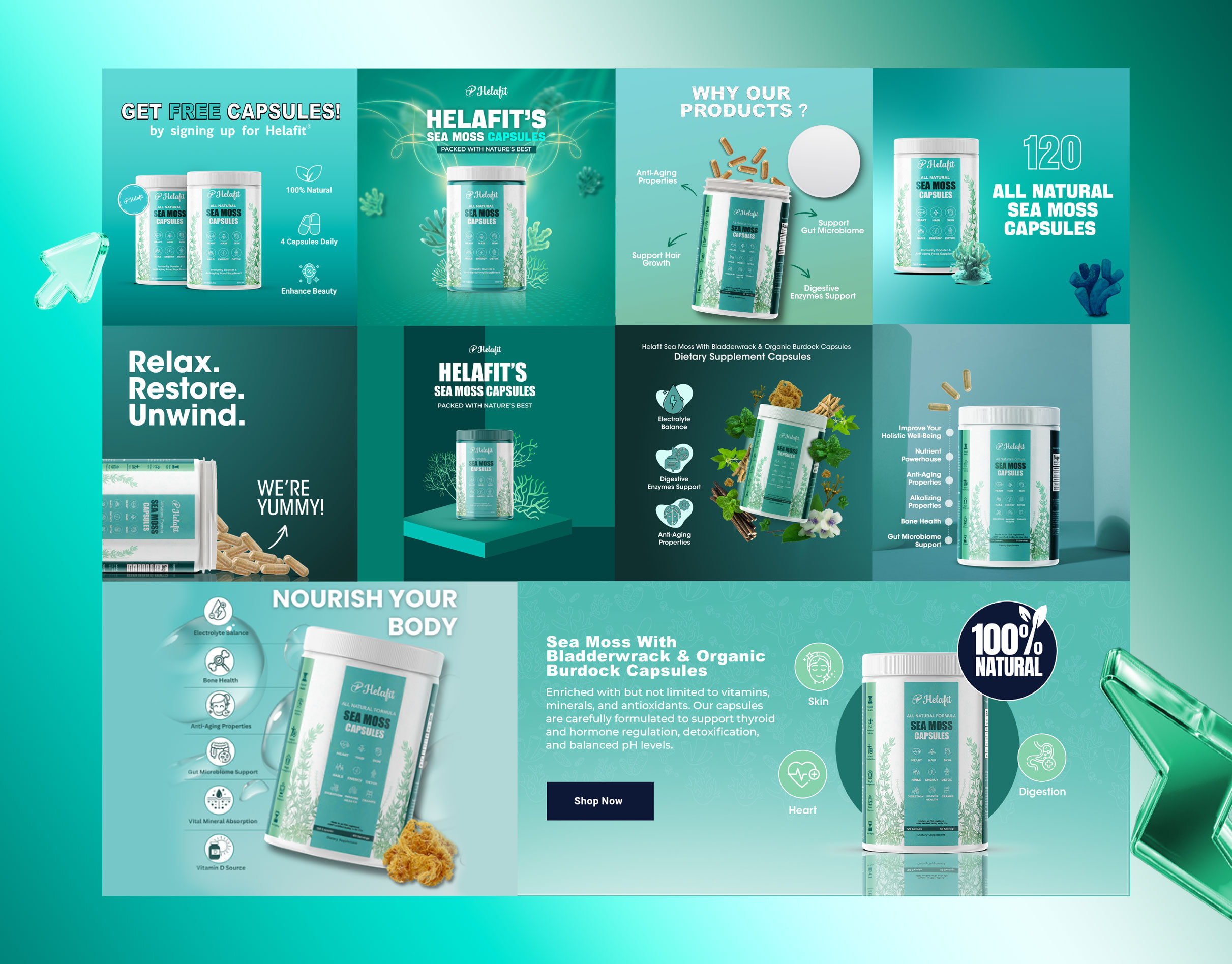 Helafit – Sea Moss Product Campaign branding graphic design social ads web banner