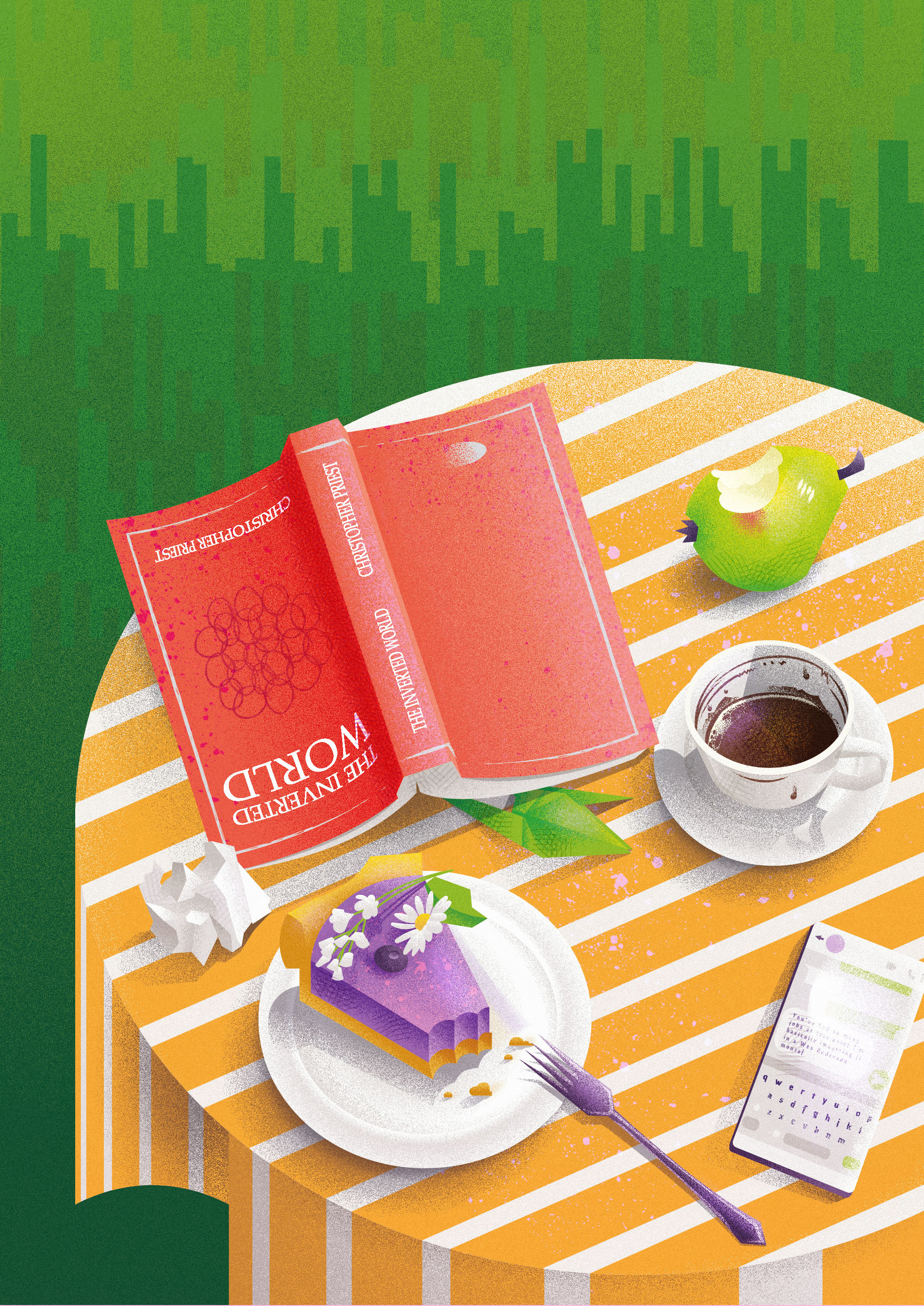 Still life illustration of unfinished breakfast bakery breakfast coffee editorial illustration poster still life summer tart vector