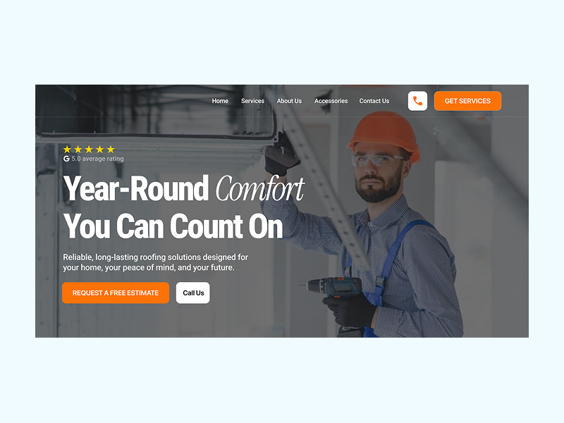 Hero Section for Roofing Company landing page service website ui uiux web design website