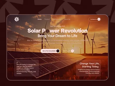 ☀️ Solar Power Revolution – Hero Section UI Concept 3d animation branding graphic design hero section logo motion graphics solar power solar power ui ui