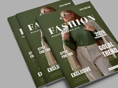 Green Minimal Fashion Magazine Template branding brochure business creative design green illustration layout magazine minimal mordern template