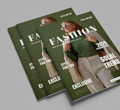 Green Minimal Fashion Magazine Template branding brochure business creative design green illustration layout magazine minimal mordern template